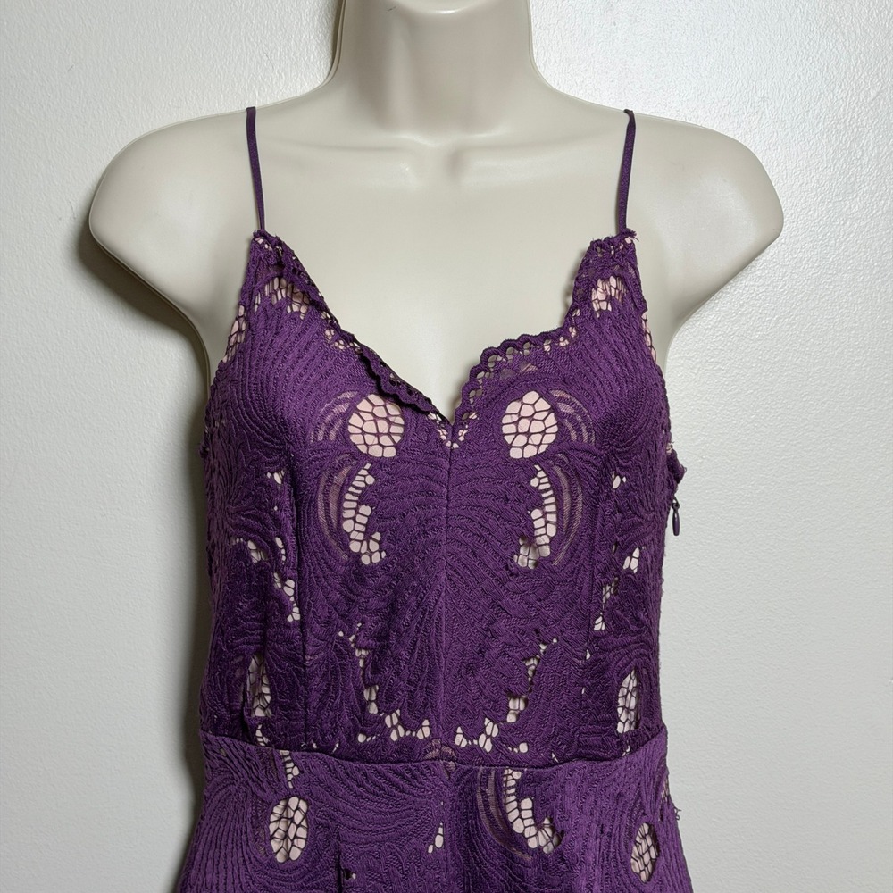 Moulinette Soeurs Anthropologie Purple Lace Midi Dress Scalloped V-Neck Size 2 - Picture 6 of 15